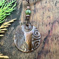 Copper Raven Pendant, Irish Celtic Jewelry, Connemara Marble, Crow Corvid, Pagan Wicca Necklace, Celtic Witch, Raven Moon, Celtic Spirals