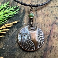 Copper Raven Pendant, Irish Celtic Jewelry, Connemara Marble, Crow Corvid, Pagan Wicca Necklace, Celtic Witch, Raven Moon, Celtic Spirals