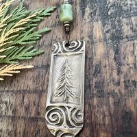 Pine Tree, Bronze Pendant, Celtic Spirals, Connemara Marble, Evergreen Trees, Earthy Rustic Art Jewelry, Hand Carved, Tree of Life, Pagan