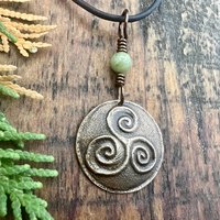 Triskele Bronze Charm, Triskelion Triple Spirals, Connemara Marble, Irish Celtic, Newgrange Spirals, Celtic Witch Goddess, Hand Carved Art