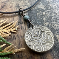 Triskele Bronze Charm, Triskelion Triple Spirals, Connemara Marble, Irish Celtic, Newgrange Spirals, Celtic Witch Goddess, Hand Carved Art