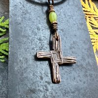 Saint Brigid's Cross, Copper Charm, Irish Celtic Jewelry, Connemara Marble, Hand Carved, Pagan Imbolc, Celtic Witch, Soul Harbor Jewelry