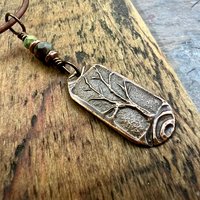 Copper Tree Pendant, Irish Celtic Spirals, One Tree, Czech Glass Beads, Leather & Vegan Cords, Earthy Rustic Jewelry, Tree Branches Roots