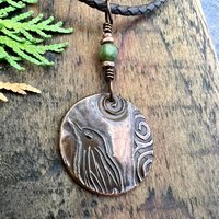 Copper Raven Pendant, Irish Celtic Jewelry, Connemara Marble, Crow Corvid, Pagan Wicca Necklace, Celtic Witch, Raven Moon, Celtic Spirals
