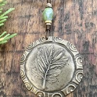 Rowan Leaf Bronze Pendant, Connemara Marble Necklace, Irish Celtic Spirals, Sacred Celtic Tree Astrology, Leather Vegan Cords, Pagan Druid