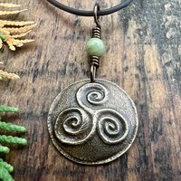 Triskele Bronze Charm, Triskelion Triple Spirals, Connemara Marble, Irish Celtic, Newgrange Spirals, Celtic Witch Goddess, Hand Carved Art