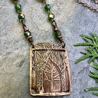 Into The Woods, Copper Tree Necklace, Green Crystal Beads, Rosary Style Beads, Celtic Green Witch, Forest Woodland Jewelry, Pagan Druid Gift