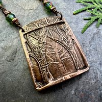 Into The Woods, Copper Tree Necklace, Green Crystal Beads, Rosary Style Beads, Celtic Green Witch, Forest Woodland Jewelry, Pagan Druid Gift