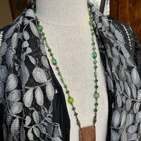 Into The Woods, Copper Tree Necklace, Green Crystal Beads, Rosary Style Beads, Celtic Green Witch, Forest Woodland Jewelry, Pagan Druid Gift