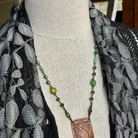 Into The Woods, Copper Tree Necklace, Green Crystal Beads, Rosary Style Beads, Celtic Green Witch, Forest Woodland Jewelry, Pagan Druid Gift