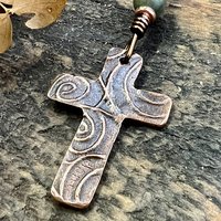 Tree Cross Charm, Copper Pendant, Tree Branches, Connemara Marble, Irish Celtic, Leather & Vegan Cords, Handmade Art Jewelry, Tree of Life
