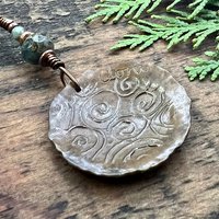 Celtic Sun Spiral Necklace, Copper Patina Pendant, Czech Glass Bead, Irish Celtic Spirals, Colorful Sun, Blue Green, Pagan Celtic Witch Gift