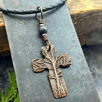 Tree Cross Charm, Copper Pendant, Tree Branches, Kilkenny Black Marble, Irish Celtic, Leather & Vegan Cords, Art Jewelry, Tree of Life Druid