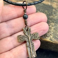 Tree Cross Charm, Copper Pendant, Tree Branches, Kilkenny Black Marble, Irish Celtic, Leather & Vegan Cords, Art Jewelry, Tree of Life Druid