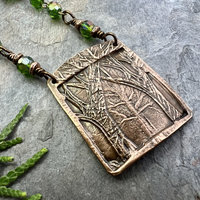 Into The Woods, Copper Tree Necklace, Green Crystal Beads, Rosary Style Beads, Celtic Green Witch, Forest Woodland Jewelry, Pagan Druid Gift