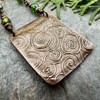 Into The Woods, Copper Tree Necklace, Green Crystal Beads, Rosary Style Beads, Celtic Green Witch, Forest Woodland Jewelry, Pagan Druid Gift