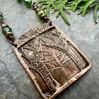 Into The Woods, Copper Tree Necklace, Green Crystal Beads, Rosary Style Beads, Celtic Green Witch, Forest Woodland Jewelry, Pagan Druid Gift