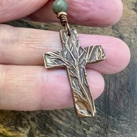 Tree Cross Charm, Copper Pendant, Tree Branches, Connemara Marble, Irish Celtic, Leather & Vegan Cords, Handmade Art Jewelry, Tree of Life