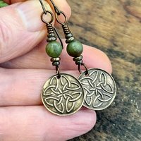 Trinity Knot Bronze Earrings, Triquetra, Irish Celtic Jewelry, Connemara Marble, Celtic Knots, St Patricks Day, Eternity, Triple Goddess