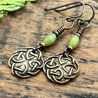 Celtic Knotwork, Bronze Earrings, Irish Celtic Jewelry, Connemara Marble, Hypoallergenic, Niobium Ear Wires, St Patrick's Day, Eternity, Triple Goddess