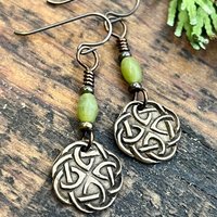 Celtic Knotwork, Bronze Earrings, Irish Celtic Jewelry, Connemara Marble, Hypoallergenic, Niobium Ear Wires, St Patrick's Day, Eternity, Triple Goddess