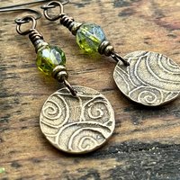 Celtic Knot, Bronze Earrings, Irish Celtic Jewelry, Green Czech Glass, Celtic Knots, St Patrick's Day, Eternity, Triple Goddess