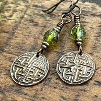 Celtic Knot, Bronze Earrings, Triquetra, Irish Celtic Jewelry, Czech Glass, Celtic Knots, St Patrick's Day, Eternity, Triple Goddess