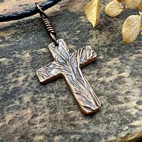 Tree Cross Charm, Copper Pendant, Tree Branches, Irish Celtic, Leather & Vegan Cords, Handmade Art Jewelry, Tree of Life, Men's Cross