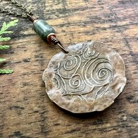 Tree of Life Pendant, Copper Colorful Patina, Connemara Marble, Hand Carved, Irish Celtic Spirals, Celtic Witch Goddess, Ancient Earthy Art