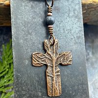 Tree Cross Charm, Copper Pendant, Tree Branches, Kilkenny Black Marble, Irish Celtic, Leather & Vegan Cords, Art Jewelry, Tree of Life Druid
