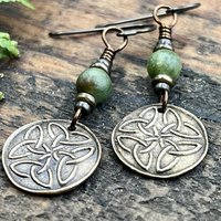 Trinity Knot Bronze Earrings, Triquetra, Irish Celtic Jewelry, Connemara Marble, Celtic Knots, St Patricks Day, Eternity, Triple Goddess