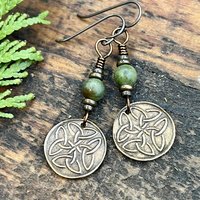 Trinity Knot Bronze Earrings, Triquetra, Irish Celtic Jewelry, Connemara Marble, Celtic Knots, St Patricks Day, Eternity, Triple Goddess