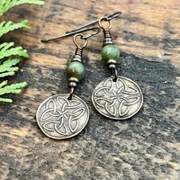 Trinity Knot Bronze Earrings, Triquetra, Irish Celtic Jewelry, Connemara Marble, Celtic Knots, St Patricks Day, Eternity, Triple Goddess