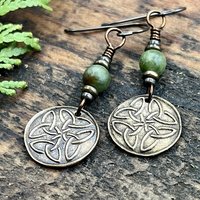 Trinity Knot Bronze Earrings, Triquetra, Irish Celtic Jewelry, Connemara Marble, Celtic Knots, St Patricks Day, Eternity, Triple Goddess