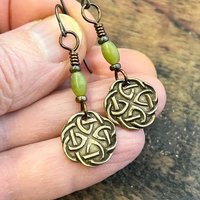 Celtic Knotwork, Bronze Earrings, Irish Celtic Jewelry, Connemara Marble, Hypoallergenic, Niobium Ear Wires, St Patrick's Day, Eternity, Triple Goddess