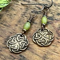 Celtic Knotwork, Bronze Earrings, Irish Celtic Jewelry, Connemara Marble, Hypoallergenic, Niobium Ear Wires, St Patrick's Day, Eternity, Triple Goddess