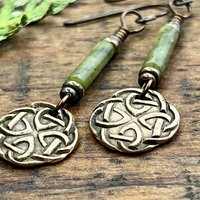 Celtic Knot, Bronze Earrings, Irish Celtic Jewelry, Connemara Marble, Hypoallergenic, Niobium Ear Wires, St Patrick's Day, Eternity, Triple Goddess