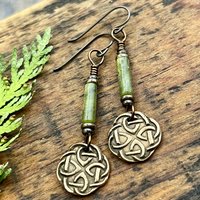 Celtic Knot, Bronze Earrings, Irish Celtic Jewelry, Connemara Marble, Hypoallergenic, Niobium Ear Wires, St Patrick's Day, Eternity, Triple Goddess