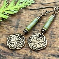 Celtic Knot, Bronze Earrings, Irish Celtic Jewelry, Connemara Marble, Hypoallergenic, Niobium Ear Wires, St Patrick's Day, Eternity, Triple Goddess