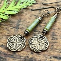 Celtic Knot, Bronze Earrings, Triquetra, Irish Celtic Jewelry, Connemara Marble, Celtic Knots, St Patrick's Day, Eternity, Triple Goddess