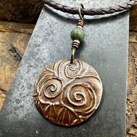 Triskele Copper Pendant, Connemara Marble, Triskelion Triple Spiral, Irish Celtic Pagan, Newgrange Ireland, Celtic Witch, Handcrafted Charm