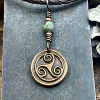 Triskele Charm, Copper Necklace, Wax Seal Charm, Connemara Marble, Irish Celtic Pagan, 7 Anniversary, Celtic Witch, Triskelion Triple Spiral