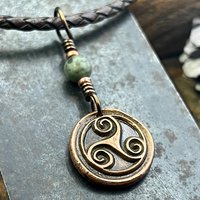 Triskele Charm, Copper Necklace, Wax Seal Charm, Connemara Marble, Irish Celtic Pagan, 7 Anniversary, Celtic Witch, Triskelion Triple Spiral