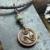 Triskele Charm, Copper Necklace, Wax Seal Charm, Connemara Marble, Irish Celtic Pagan, 7 Anniversary, Celtic Witch, Triskelion Triple Spiral