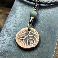 Triskele Charm, Copper Necklace, Wax Seal Charm, Connemara Marble, Irish Celtic Pagan, 7 Anniversary, Celtic Witch, Triskelion Triple Spiral