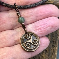 Triskele Charm, Copper Necklace, Wax Seal Charm, Connemara Marble, Irish Celtic Pagan, 7 Anniversary, Celtic Witch, Triskelion Triple Spiral