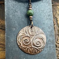 Triskele Copper Pendant, Connemara Marble, Triskelion Triple Spiral, Irish Celtic Pagan, Newgrange Ireland, Celtic Witch, Handcrafted Charm