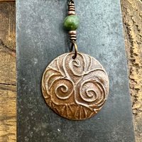 Triskele Copper Pendant, Connemara Marble, Triskelion Triple Spiral, Irish Celtic Pagan, Newgrange Ireland, Celtic Witch, Handcrafted Charm