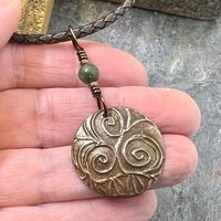 Triskele Copper Pendant, Connemara Marble, Triskelion Triple Spiral, Irish Celtic Pagan, Newgrange Ireland, Celtic Witch, Handcrafted Charm