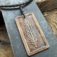 Feather Pendant, Copper Necklace, Single Feather, Irish Celtic Spirals, Men Women Jewelry, Earthy Rustic, Talisman, Fly Flight, Freedom